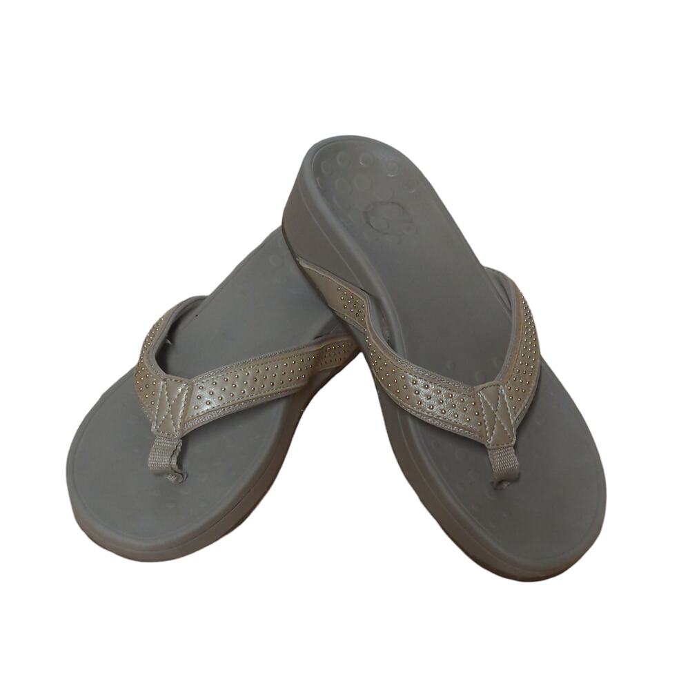 Vionic Gold Tine Kehoe Sandals Flip Flops Slides Studded - Size 8